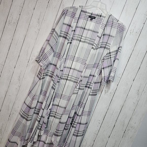 Torrid Chiffon Maxi High Low Kimono Duster Women’s Plus Size 00/0 Plaid Sheer. - Picture 5 of 8
